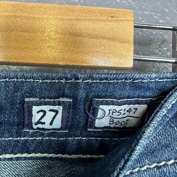 Miss Me Size 27 Sparkly Sequin Silver Bootcut Jeans Flap Pockets Dark Blue - Picture 5 of 8